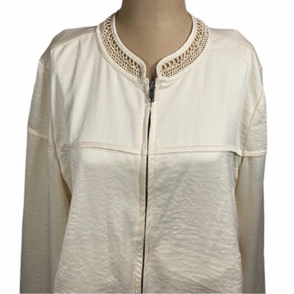 Hinge Silk & Crochet Cream Bomber Jacket - Picture 2 of 11